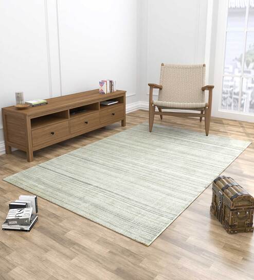 Grey Solid Wool 9 X 12 ft Hand Woven Carpet