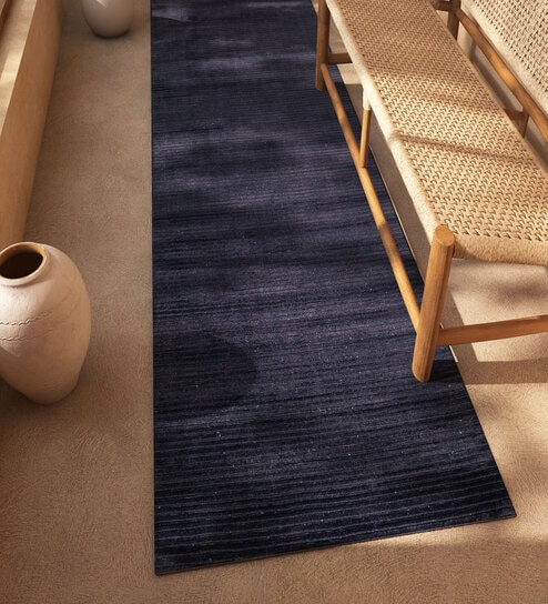 Grey Solid Wool and Viscose 2'6 ft X 8 ft Hand Woven Runner