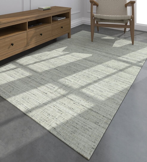 Grey Solid Wool and Viscose 5 ft X 8 ft Hand Woven Rectangle Carpet