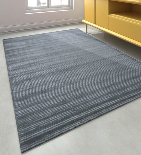 Grey Solid Wool and Viscose 5 ft X 8 ft Hand Woven Rectangle Carpet