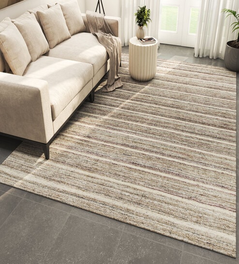 Grey Solid Wool and Viscose 6 ft X 9 ft Hand Woven Carpet