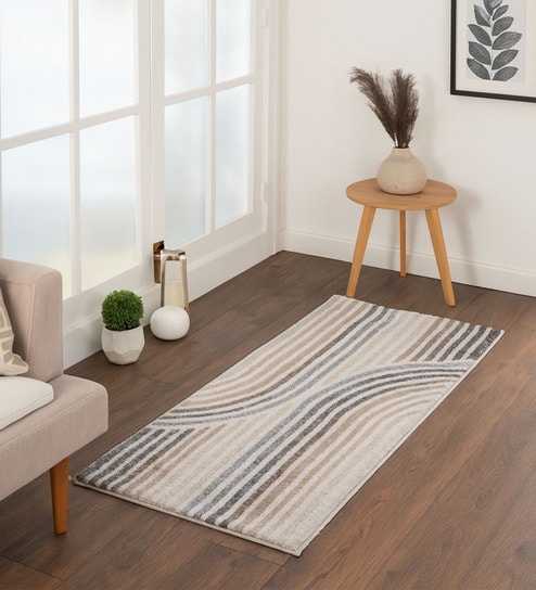 Grey Stripes Polypropylene 5 ft x 2 ft Machine Made Runner
