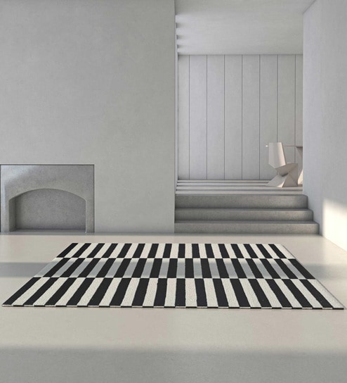 Grey Stripes Wool 6 ft x 9 ft Hand Tufted Carpet By Jaipur Rugs
