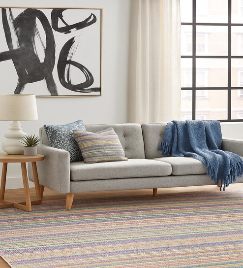 Grey Stripes Wool 8X5 Feet Hand Woven Carpet