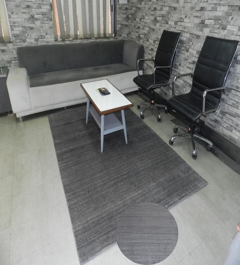 Grey Stripes Wool 8X5 Feet Handloom Carpet