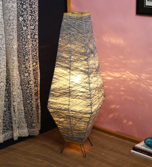 Buy Grey Natural Fiber Shade Floor Lamp With Metal Base By