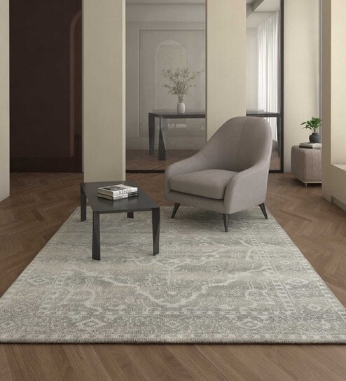 Grey Traditional Blended Wool 6 ft x 9 ft Hand Knotted Carpet