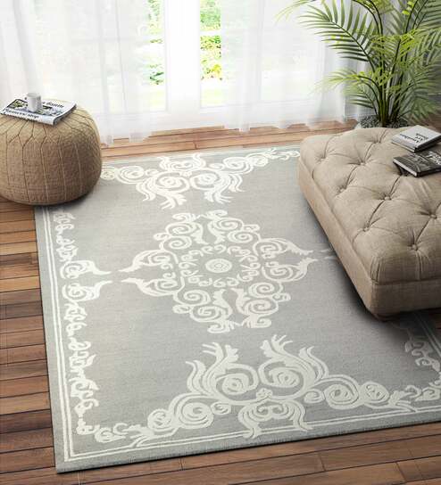 Grey Traditional Wool 5ft x 8 ft Hand Tufted Carpet