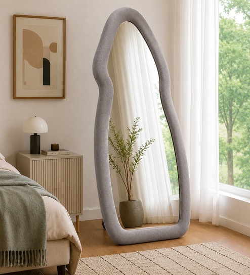 k k glass & aluminium Grey Upholstered Fabric Frame Abstract Full Length Floor Mirror 28 X 60 Inches-picture-35