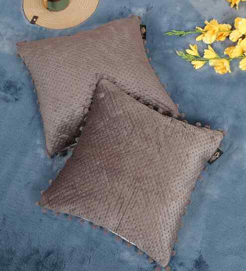 Grey Velvet Abstract 16X16 Inches Cushion Covers (2Pcs)