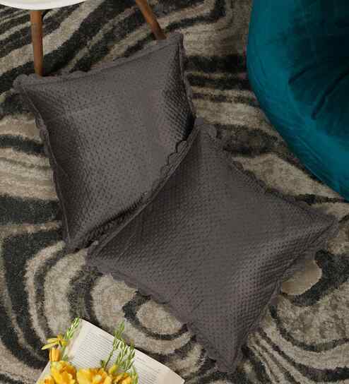 Grey Velvet Abstract 16X16 Inches Cushion Covers (Pack of 2)