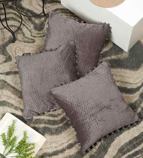 Grey Velvet Abstract 16X16 Inches Cushion Covers (3Pcs)
