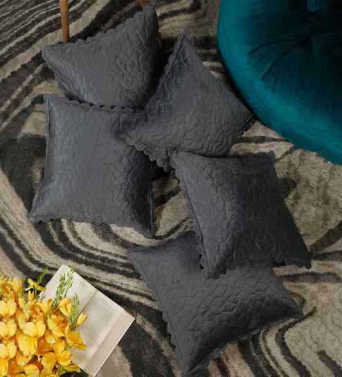 Grey Velvet Abstract 16X16 Inches Cushion Covers (Pack of 5)
