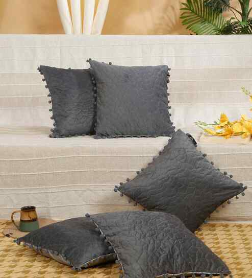 Grey Velvet Abstract 16X16 Inches Cushion Covers (Pack of 5)
