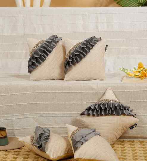 Grey Velvet Geometric 12X12 Inches Cushion Covers (Pack of 5)