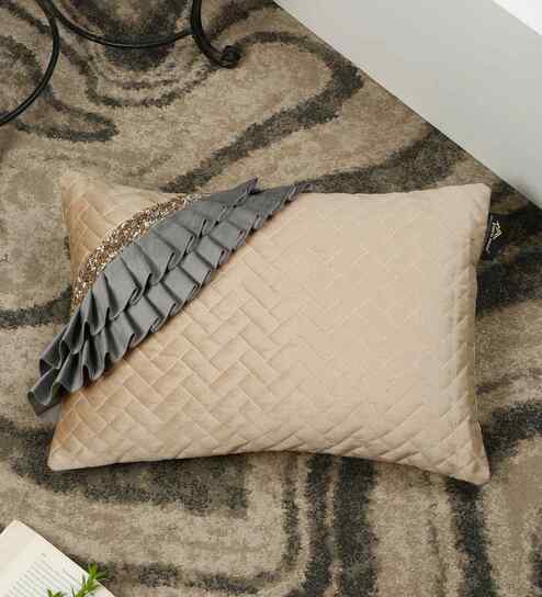 Grey Velvet Textured 12X18 Inches Cushion Cover