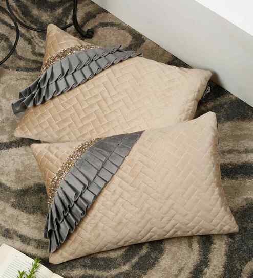 Grey Velvet Textured 12X18 Inches Cushion Covers (Pack of 2)
