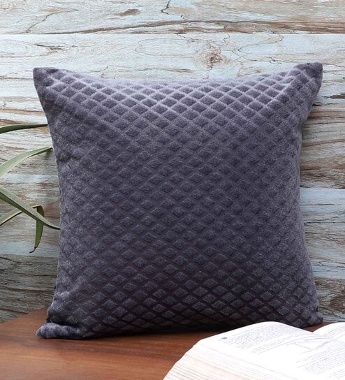 Grey Velvet Solid 16x16 inches Cushion Covers (1Pc)