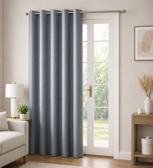 Grey Velvet Solid 7 Feet Blackout Door Curtain