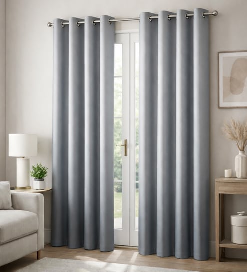 Grey Velvet Solid 7 Feet Blackout Door Curtains Set Of 2