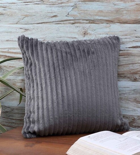 Grey Velvet Striped 16x16 inches Cushion Covers (1Pc)