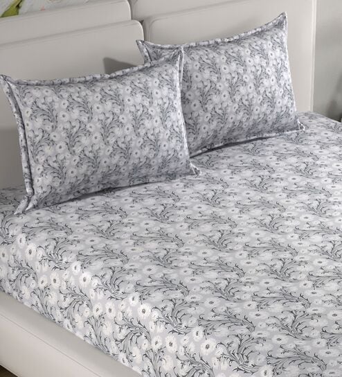 Grey Vine Print 180 TC Cotton King Bedhseet 2 pillow covers