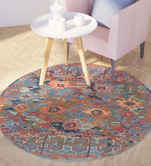 Grey Floral Wool 6 ft x 6 ft Hand Tufted Round Carpet