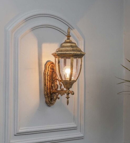 Grivale Decorative Aluminium Outdoor Wall Lamp In Antique Gold Finish