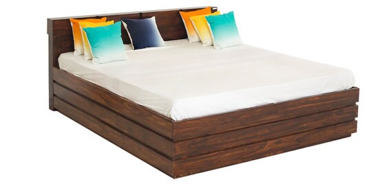 Buy Grande King Size Bed with Storage in Brown Finish by