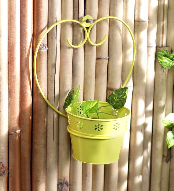 Buy Yellow Metal Single Wall Mounted Planter By Green Girgit Online Wall Planters Pots Planters Home Decor Pepperfry Product