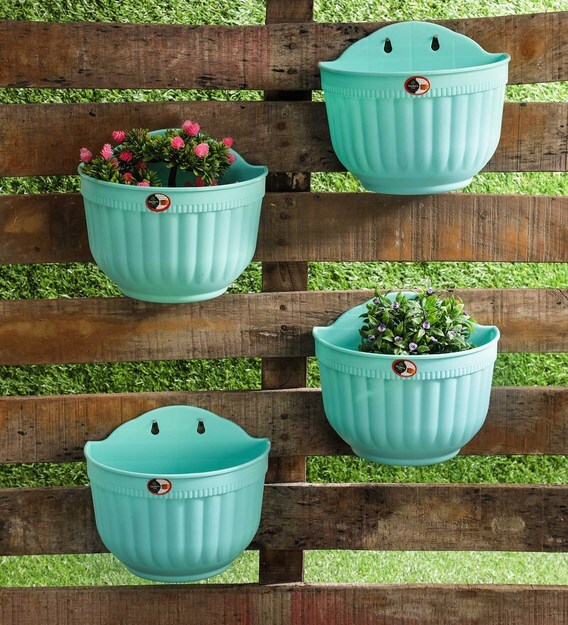 Buy Green Plastic Plastic Wall Mounted Balcony Waterproof Network Home Decoration Planter Pots Set Of 4 By Meded Online Wall Planters Pots Planters Home Decor Pepperfry Product