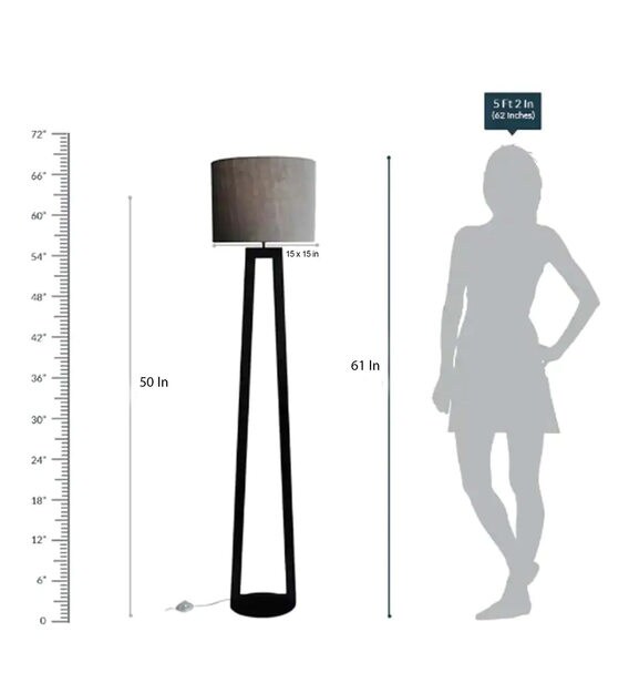 Buy Grey Fabric Shade Floor Lamp with Black Base by The Black Steel Online Modern and