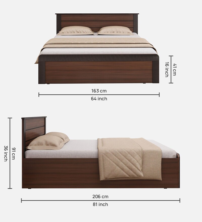 Buy Grace Queen Size Bed in Walnut & Wenge Finish with Box Storage by