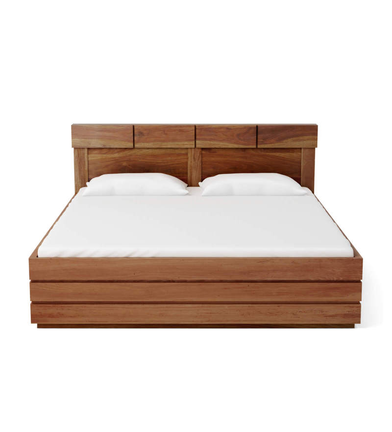 Buy Grande King Size Bed with Box Storage in Brown Finish by Godrej
