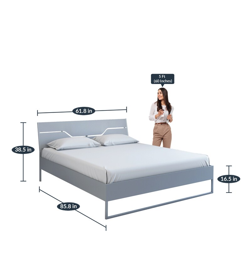 Buy Grande Metal Queen Size Bed in Grey Colour by Doctor Dreams