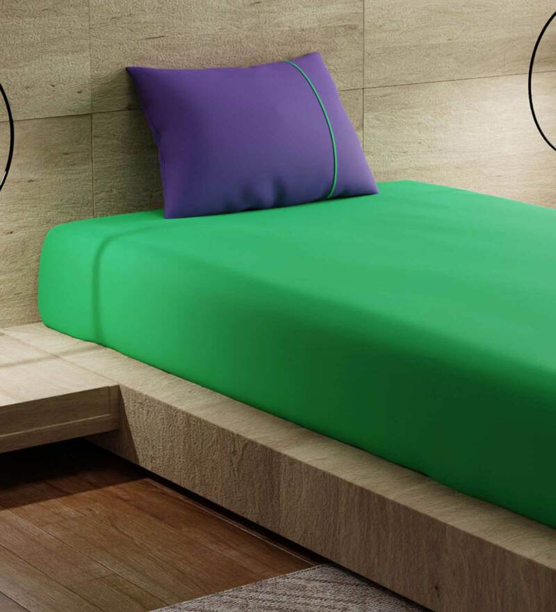 Buy Green & Violet Solid 144 TC Cotton Single Solid Bedsheet With 1 Pillow Cover Colours Bed