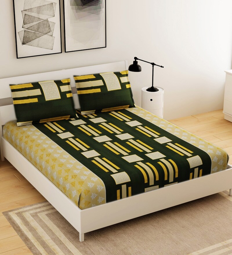 Buy Green 100 Cotton Printed 120 TC 1 King Size Bedsheet With 2 Pillow