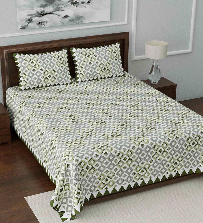 Buy Green Abstract 108 TC King Size Cotton Bedsheet By Poorak Online