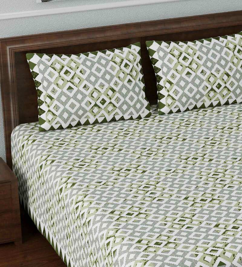 Buy Green Abstract 108 TC King Size Cotton Bedsheet By Poorak Online