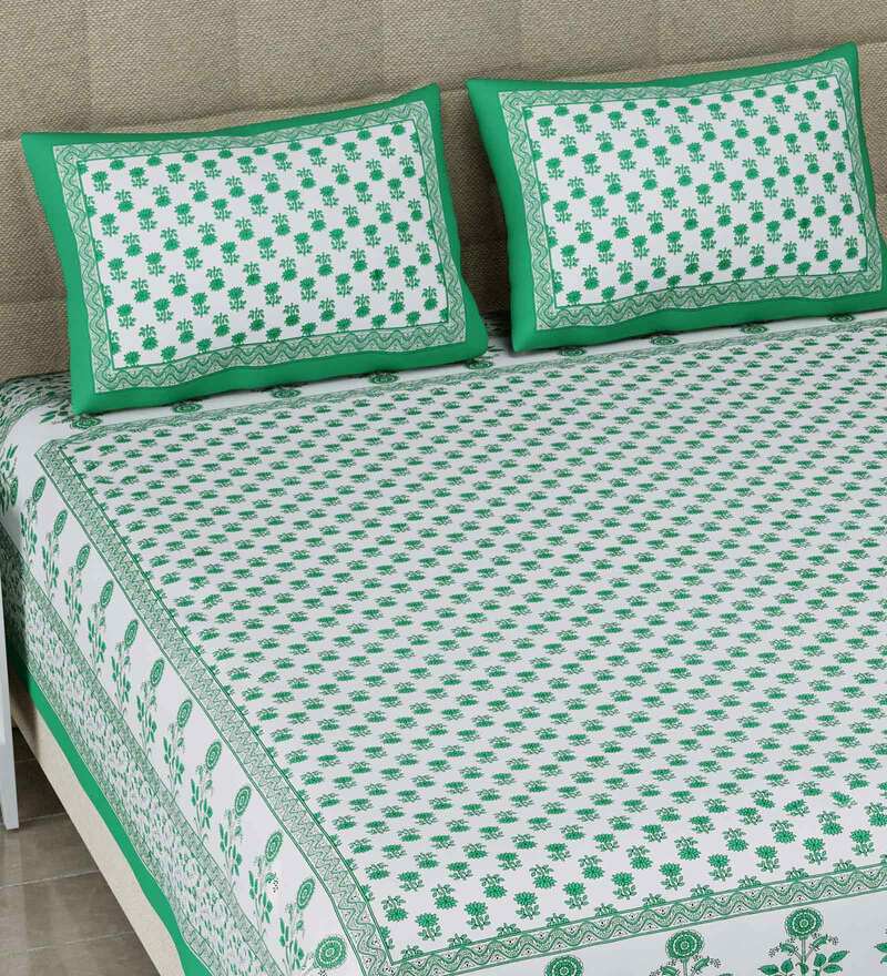 Buy Green Abstract 108 TC King Size Cotton Bedsheet By Poorak Online