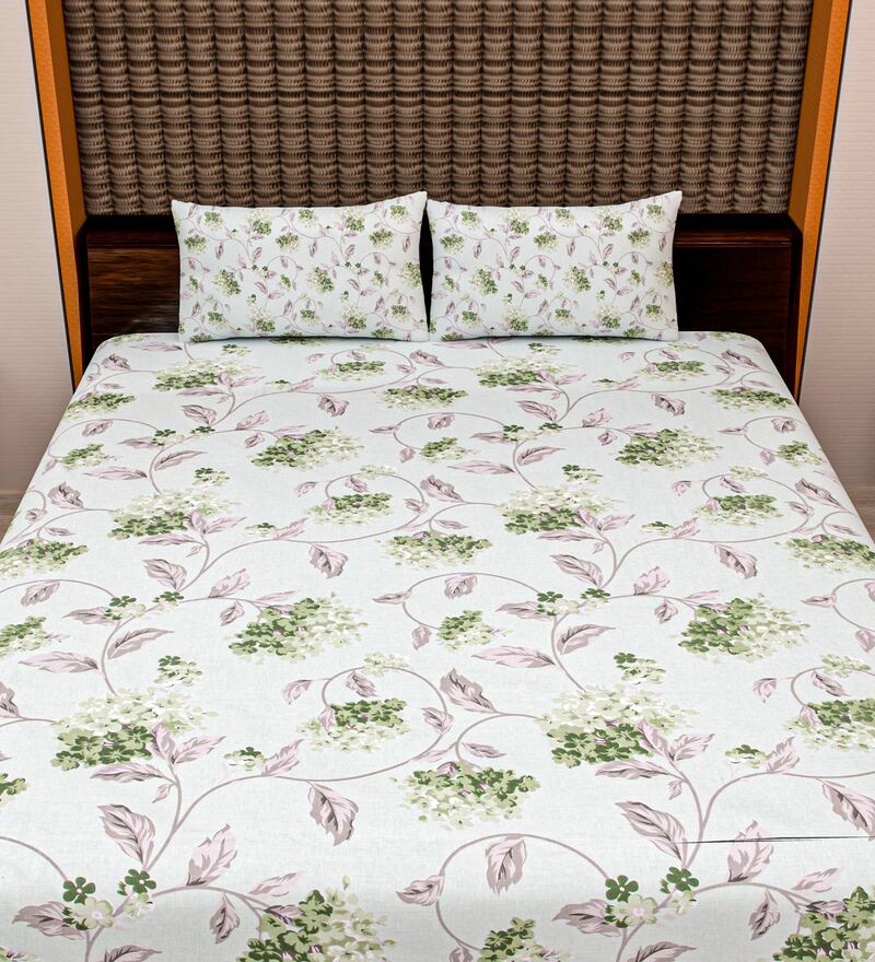 Buy Green Abstract 240 TC Cotton Queen Sized Bedsheet with 2 Pillow