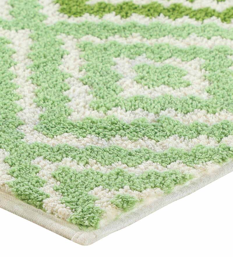 Buy Green Geometric Polyester AntiSkid Bathmat by Obsessions Online