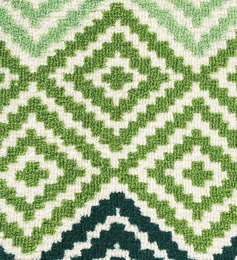 Buy Green Geometric Polyester AntiSkid Bathmat by Obsessions Online