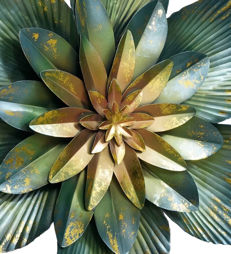 Buy Green And Gold Iron Cactus Flower Metal Wall Art by The Shining