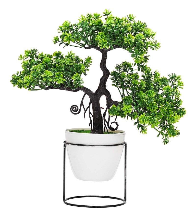 Buy Green Artificail Plant with Pot and Metal Stand By Dekorly Online