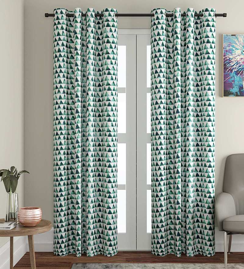 Buy Green Blackout Cotton 7 Feet Eyelet Door Curtain By Soumya