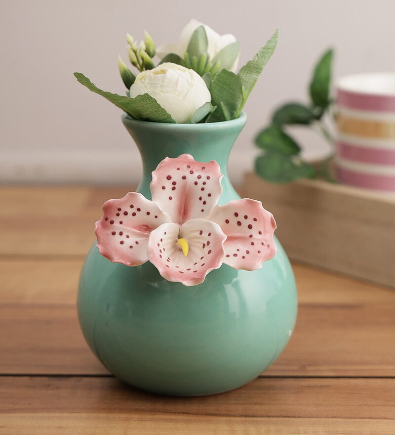 Buy Green Ceramic Flower Vase by TAYHAA Online Vases Vases Home Decor Pepperfry Product