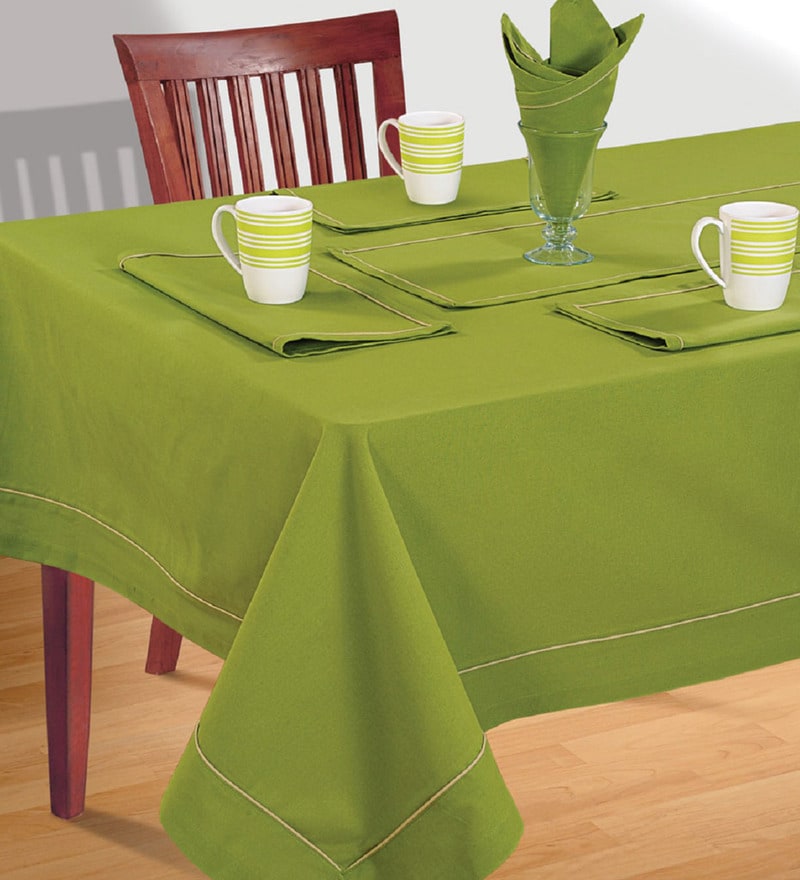 Buy Solid Pattern Green Cotton 108X60 Inch Table Cloth By Swayam Online