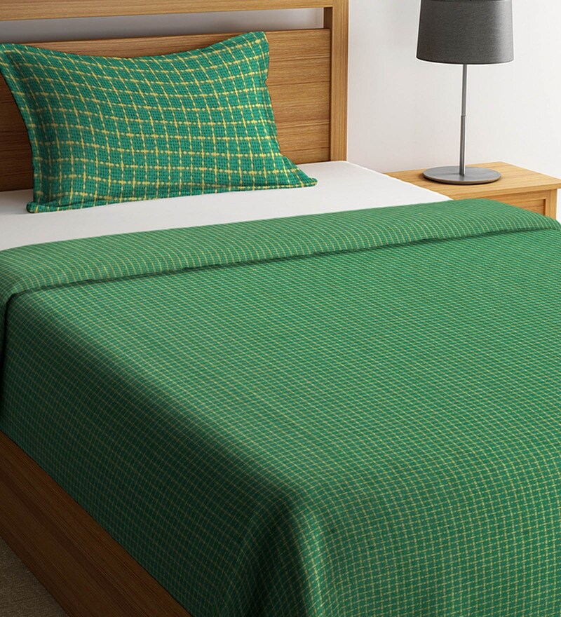 Buy Green Cotton Single 300 TC Bed Cover with Pillow Cover by Klotthe Online Single Bed Covers