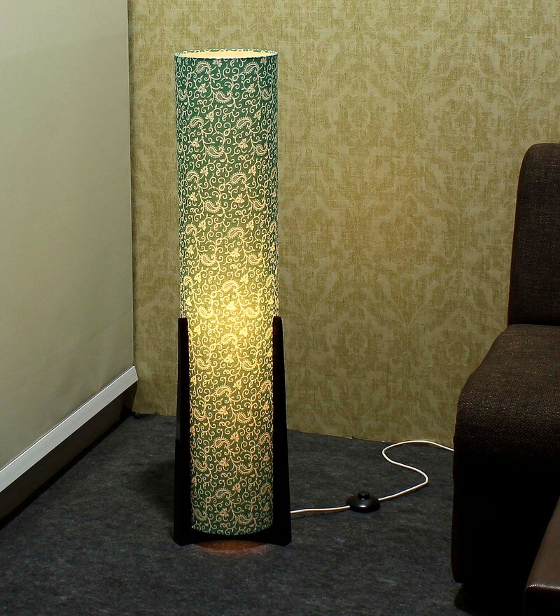Buy Green Fabric Shade Floor Lamp with Brown Base by Craftter Online